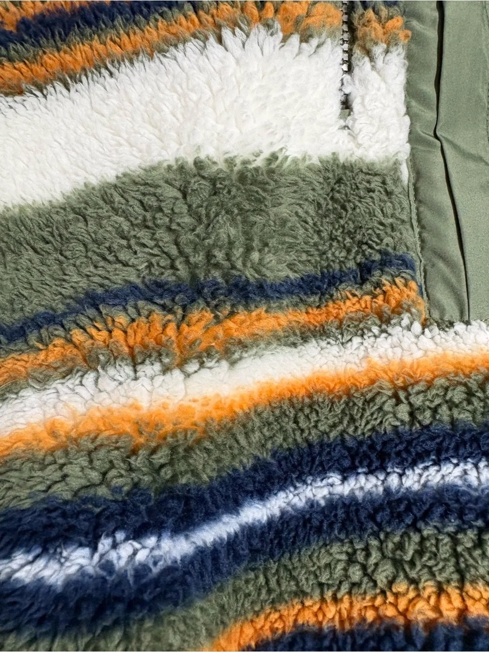 Hurley Olive, White, Navy & Orange Striped Sherpa Half-Zip Pullover
